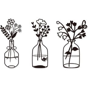 BSTSELER 3 Pcs Black Metal Flowers Wall Decor Metal Vase Wall Art Metal Wall Sculptures Hanging for Indoor Kitchen Bathroom Bedroom living room Halloween Thanksgiving Christmas Gifts