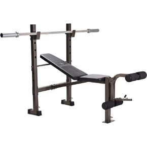 Stamina Adjustable Steel Weights Bench and Barbell Rack Combo Set with Resistance Band Anchor Points for Home Gym Workout or Exercise Equipment, Black