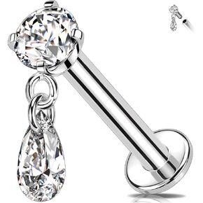 Melighting Titanium G23 Cartilage Earring Internally Threaded 16G Dangle Teardrop Helix Stud 8mm Star Helix Earring Clear CZ Heart Flat Back Earring Moon Labret Stud Tragus Piercing Jewelry