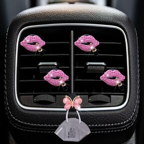 4Pcs Bling Pink Lip Air Vent Clips Lips Car Air Fresheners Vents Clips Car Diffuser Diamond Car Interior Decor Charm Car Decoration Cute Car Accessories for Women Automotive