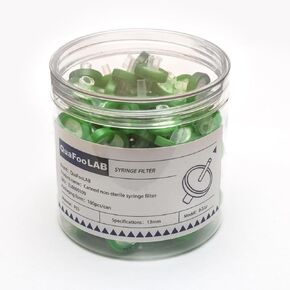 QuafooLAB Syringe Filters,Syringe Lab Filters, PES (Polyethersulfone) 25mm Diameter 0.22μm Pore Size,Non Sterile Filtration,Green Pack of 100