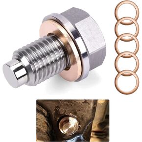 Kewucn Magnetic Oil Drain Plug, M14×1.5 Stainless Steel Oil Drain Plug with 5 Pcs Copper Crush Washer, Aluminum Craft with Red Copper Washer Gaskets, Universal Replacement for Most Car