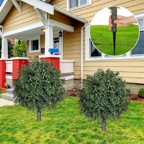 Canlierr 2 Pcs Artificial Boxwood Ball Bush 27" Tree UV Resistant with Spike Easy to Push in The Ground Artificial Boxwood Topiary Ball Tree for Indoor and Outdoor Home Garden