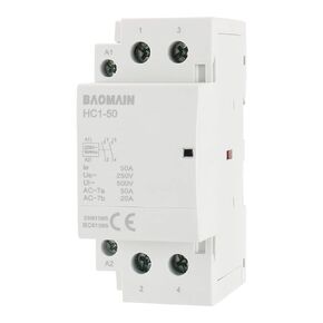 Baomain AC Contactor HC1-50/20, 220~240V 50A 2 Pole 2NO Universal Circuit Control DIN Rail Mount Normally Open