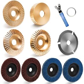 10 PCS Wood Carving Disc Set, Catcan Upgrade Angle Grinder Wood Carving Disc for 4" or 4 1/2", with 5/8" Arbor Grinder Disc Wheel Attachments Universal Wrench for Woodworking Shaping Cutting Carving