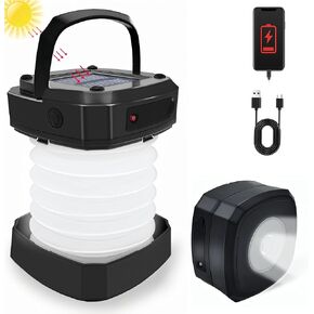 PEKPAK Solar Camping Lantern, Collapsible Rechargeable Camping LED Light,Portable USB Night Light for Power Outages,Emergencies,Hurricanes,Tent Lighting, Hiking,Backpacking Gear(Black)