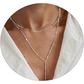SUFOPE Dainty Y Necklace for Women, Trendy Long Gold Necklaces 14K Gold Plated Layered Necklaces Set Dainty CZ Shining Dot Necklace Jewelry Gift for Women Girls