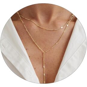 SUFOPE Dainty Y Necklace for Women, Trendy Long Gold Necklaces 14K Gold Plated Layered Necklaces Set Dainty CZ Shining Dot Necklace Jewelry Gift for Women Girls