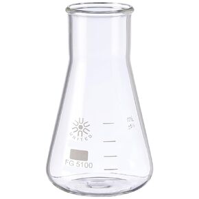 قارورة Erlenmeyer ذات الفم الواسع من زجاج البورسليكات FG5100-250 من United Scientific، سعة 250 مل (عبوة من 12 قطعة)