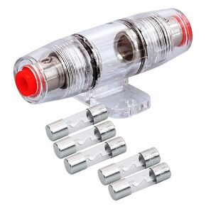 Conext Link FHZ1U80-5 1pc 4 8 AWG AGU Fuse Holder with 5pcs Fuses Zinc Die Cast Nickel Plated (80 Amp) （15231）