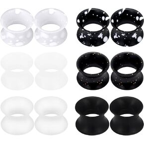 Kridzisw 6G 4G 2G 0G 00G 12mm 14mm 16mm 18mm 20mm Ultra Thin Silicone Ear Gauges Plugs Tunnels Earrings Flexible Flesh Black White Tunnel Expander Stretching Gauge Earlets Plug for Women Men