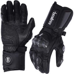 Harssidanzar Leather Motorcycle Gloves for Men and Women,Powersports Carbon Fiber Knuckle Protection Motorbike Gloves KM045 in Kuwait