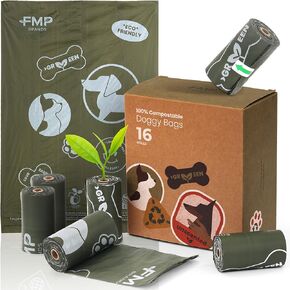 FMP Brands 120 Count 100% Compostable Dog Poop Bags Rolls for Large and Small Dogs, Leak-Proof Thickened Dog Waste Bags for Poop, 100% Plant-Based 8 Refill Rolls, Certified by BPI & OK Compost