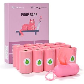 WDFAACK Biodegradable Pink Dog Poo Bags Lavender scent with Dispenser - 300 Large Poop Bags, Extra Thicken Strong Corn Starch Blended Compostable Leak Proof Poop Waste Bag for Dogs