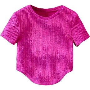 SweatyRocks Girl's Asymmetrical Hem Round Neck Tees Textured Short Sleeve T Shirts