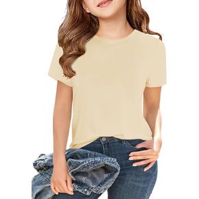 Girls Short Sleeve T Shirts Kids Summer Tops Crewneck Tees 5-14 Years