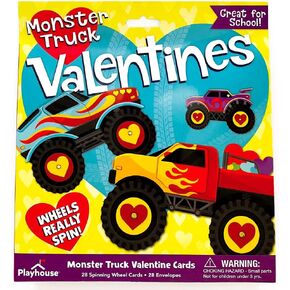 Playhouse Spinning Wheels Monster Trucks 28 Card Super Valentine Exchange Pack for Kids
