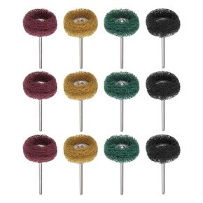 harfington 12pcs عجلة جلخ 1 بوصة 120 حصى 180 حصى 320 حصى 400 حصى 1/8 "عرقوب متعددة الطبقات كشط منصات تلميع تلميع الصدأ عجلات إزالة عدة بت لأداة دوارة، 4 ألوان