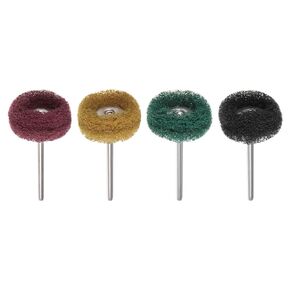 HARFINGTON 12pcs Abrasive Wheel 1 Inch 120 Grit 180 Grit 320 Grit 400 Grit 1/8" Shank Multi-Layer Scraping Pads Buffing Polishing Rust Removal Wheels Kit Bits for Rotary Tool, 4 Colors