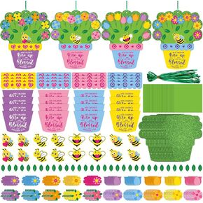 Geyee 16 Sets DIY Mother's Day Crafts for Kids Gifts Religious Mother's Day Flower Pot Handprint Craft Kit Art Project Frames Flower Accessories for Mother's Day Gift Home School Classroom Activities