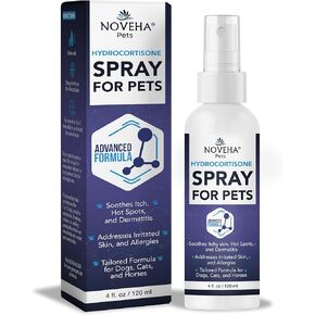 NOVEHA 1% Hydrocortisone Spray for Dogs, Cats, Horses – Hot Spot Treatment & Itch Relief for Pets – Advanced Formula Soothes Itch, Hot Spots, Dermatitis, Irritated Dry Itchy Skin & Allergies – 120mL