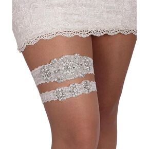 GARGALA Blue Garters for Bride, Rhinestone Pearl Bridal Wedding Garter Belt Set