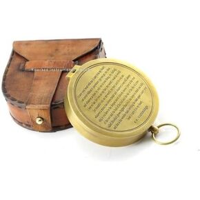 RII Antique Nautical Vintage Directional Magnetic Flat Compass with Famous Scripture Quote Engraved Baptism Gifts with Leather Case or Wooden Case for Dad from Son, Daughter