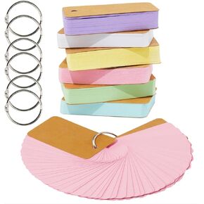 6 Pack Colored Flash Cards with 300 Sheets Study Cards, 2.7 * 1.6 Blank Notecards with Binder Ring, for DIY Greeting Cards, Kindness cards, and Study Cards