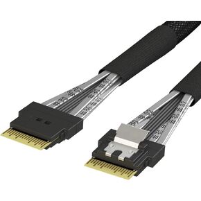LINKUP Slim SAS SFF-8654 8i Straight to SFF-8654 8i Straight Up 24Gbps High Speed SAS 4.0/PCIe 4.0 Cable for 85ohm PCIe Application (NVMe SSD Slimline) 32AWG Sleeved Jacket - 075cm