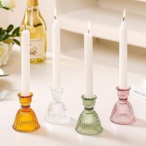 Two Usages Candlestick Holders, 2024 4pcs Mixed Candle Holder for Taper Candles & Tea Lights, Sturdy Tapered Glass Candle Holders with Vintage Wave Texture for Indoor & Outdoor