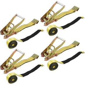 High Viz Green Car Tie Down with Flat Hooks Lasso Style 2 Inch x 96 Inch 4 PCS 3,300 lbs Safe Working Load