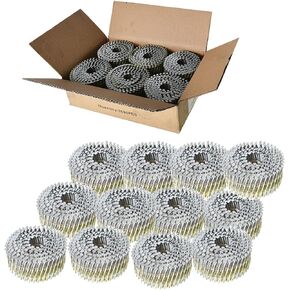 mitoharet 15-Degree Collated Wire Coil Siding Nails 1-3/4Inch x 0.092Inch 3600 Count Full Round-Head, Ring Shank, Hot-Dipped Galvanized for Rough Nailing of Lathing and Sheathing Materials