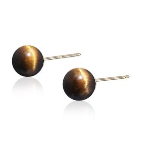 Tiger Eye Stone Stud Earrings Brown Ball Earrings Gold Plated 8mm Round Gemstone Earrings for Women Tiger Eye Jewelry for Gift