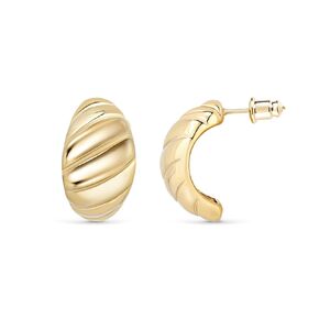 WANTED PIECES 14K Real Gold Croissant Earrings, Push Back Gold Earrings for Women and Girls, Jewelry for Women