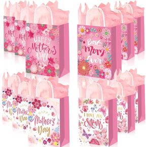 AUSHENKE 12Pcs Mothers Day Gift Bags Happy Mother's Day Candy Bags Paper Gift Bags for the Best Mom Party Goodies Treat Bags