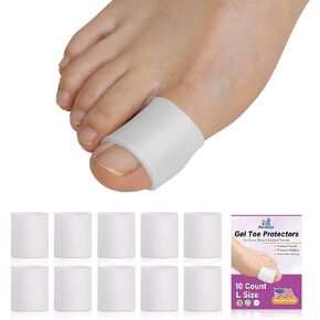 Pnrskter Gel Toe Caps Sleeves Cushions - (10pcs-Large) Toe Guards for Blisters, Corns, Calluses, Hammer Toes, Rubbing, and Ingrown Toenails (Aloe Vera Extract Infused Silicone Materials)