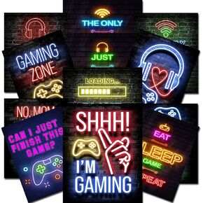 12Pcs Neon Gaming Posters,Gaming Room Decor Teen Boys Gamer Room Decor for Boys,Gamer Wall Art Decor for Boys Room Decor Bedroom,No Frame(8 X 10 INCHES)