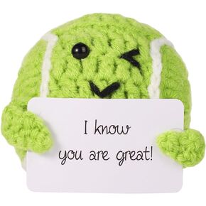 NQEUEPN Funny Positive Tennis, Mini Crochet Potato Toy Doll with Encouragement Card Emotional Support Crochet Sport Gifts Tennis Party Favors for Sports Lover Birthday Party Room Decoration