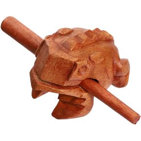 4 Inch Guiros Percussion Instruments Wooden Frog, Wooden Frog Musical Instrument Home Decor Handcrafted Decoration (Brown)