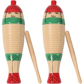 4 Pack Wood Guiro Latin Percussion Musical Instruments, Fish Shaped Guiro Instrument Wooden Musical Instruments with Rhythm Sticks