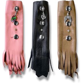 3 Pack Leather Hair Wrap 5" Inch Pink Black & Brown - Ponytail protector Wrap for Helmets | Biker Motorcycle Helmet Accessories for Women | Hair protctor | Made in USA | Hair saver Made in USA
