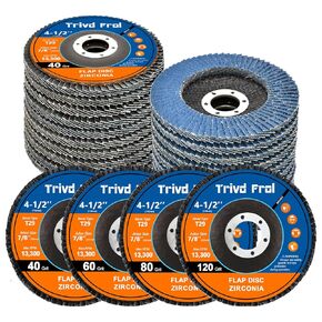 Trivd Frol 40 Pack Flap Disc, 4-1/2 Inch Flap Sanding Disc, Angled T29 Zirconia Abrasive Grinding Wheel, 40/60/80/120 Grits, 7/8 Inch Arbor Grinding Disc, Flap Wheel for Wood, Metal Sanding