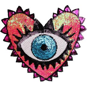 Locomo Large Heart Eye Sequin Sew On Patch Back Patch Sequined Cute Sparkling Coloful Iridescent for Women Clothing Jacket Coat Shirt Decoration