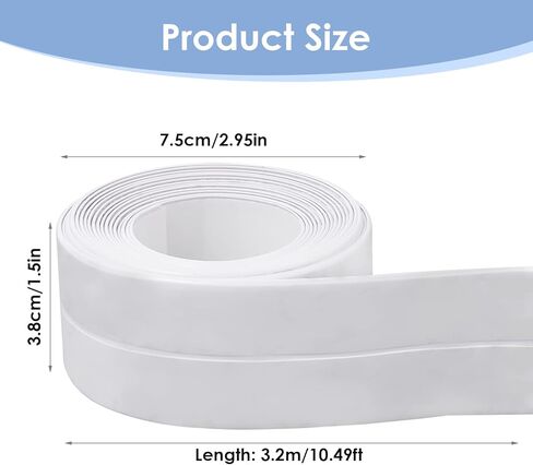 شريط السد المقاوم للماء من Lusofie مقاس 1.5 بوصة × 10.5 قدم، شريط السد للحمام والمطبخ، شريط PVC مانع للتسرب، شريط غلق ذاتي اللصق للديكور لحوض المطبخ والحمام وحوض الاستحمام (أبيض) in Kuwait