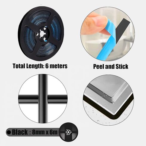 شريط السد المقاوم للماء، شريط السد ذاتي اللصق، لسطح المطبخ في الحمام، حافة جدار الزاوية باللون الأبيض in Kuwait