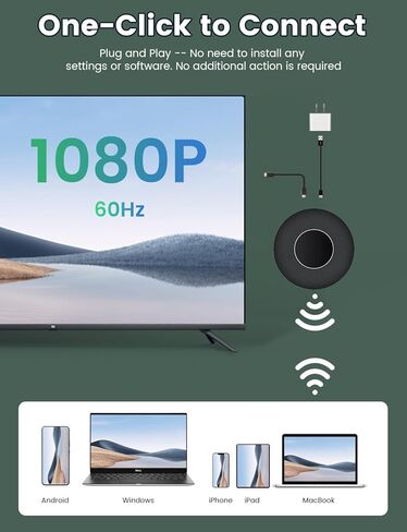 محول دونجل عرض HDMI لاسلكي 1080P HD بث الفيديو/الصوت من الكمبيوتر المحمول والكمبيوتر الشخصي والهاتف الذكي إلى HDTV/جهاز العرض يدعم Android/iOS/Windows/MacOS in Kuwait