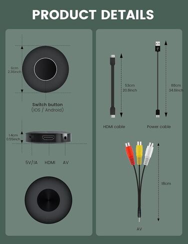 محول دونجل عرض HDMI لاسلكي 1080P HD بث الفيديو/الصوت من الكمبيوتر المحمول والكمبيوتر الشخصي والهاتف الذكي إلى HDTV/جهاز العرض يدعم Android/iOS/Windows/MacOS in Kuwait