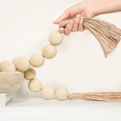 Extra Large Wood Bead Garland with 1.6" Diameter Wood Beads, Wooden Beads Garland with Tassels, Decorative Beads Home Decor, Farmhouse Beads Decor (Black, 41 Inches) in Saudi Arabia