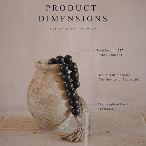 Extra Large Wood Bead Garland with 1.6" Diameter Wood Beads, Wooden Beads Garland with Tassels, Decorative Beads Home Decor, Farmhouse Beads Decor (Black, 41 Inches) in Saudi Arabia