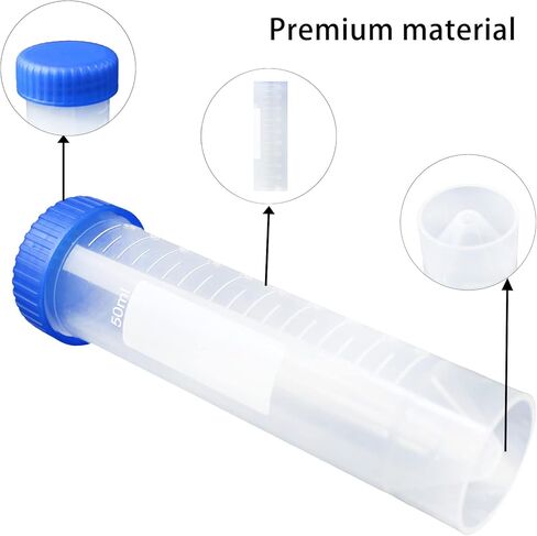 LUNKUIVY 50 قطعة من أنابيب الطرد المركزي 50 مل، أنابيب اختبار بلاستيكية مع غطاء لولبي، أنابيب مخروطية من البولي بروبيلين رائعة للتجارب العلمية، علامات متدرجة in Kuwait
